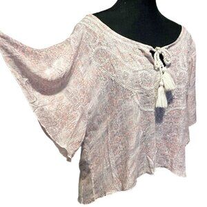 Abercrombie & Fitch Embroidered Boho Crop Top Rope Tassels Coastal Cowgirl Sz L